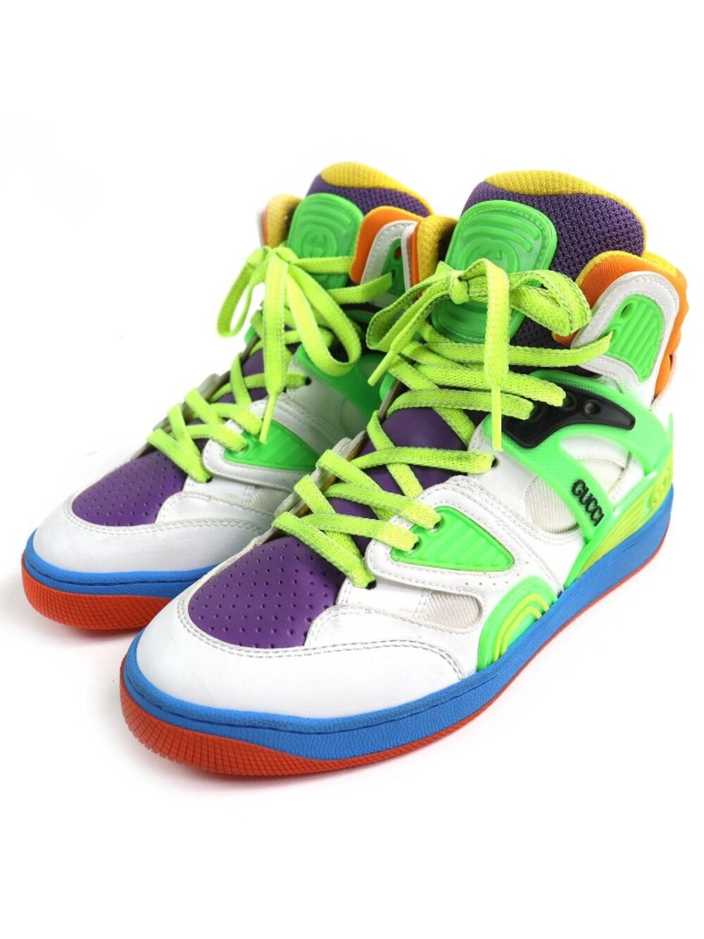 Gucci Basket Vintage Wash Leather High Top Sneakers Multicolor